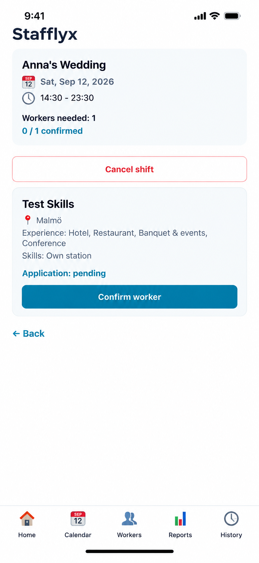 Stafflyx View Applicants screen